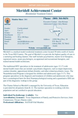 Meridell Achievement Center 2009 NATSAP Profile