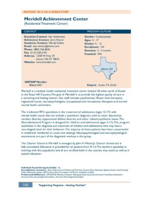 Meridell Achievement Center 2015-2016 NATSAP Profile
