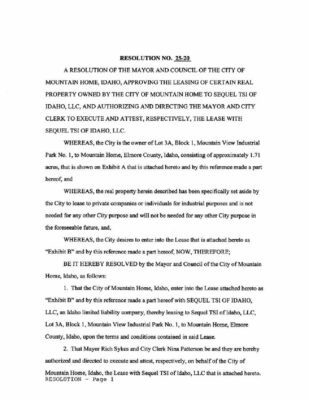 Mountain Home Academy Sequel Lease Resolution