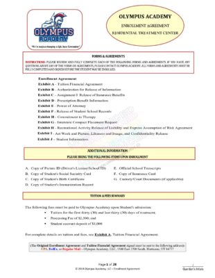 Olympus Academy Enrollment Agreement (2014)