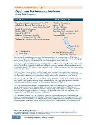 Optimum Performance Institute 2015-2016 NATSAP Profile