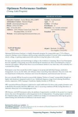 Optimum Performance Institute 2016-2017 NATSAP Profile