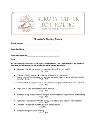 Physician’s Standing Orders