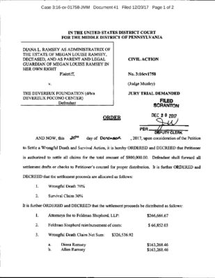 Ramsey V Devereux Pocono Center Settlement 122017