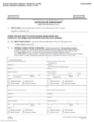 Sequelcare Of AZ Articles Of Amendment 2022
