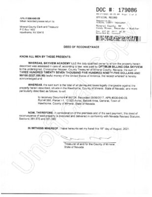 Skyview Academy Deed Of Reconveyance