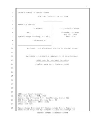 Sweidy V. SRA (Trial Day 2 - Am-1 Excerpt - Preliminary Jury Instructions)