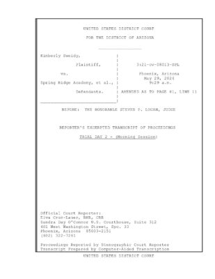 Sweidy V. SRA (Trial Day 2 - Am-2 Session Openings And AMENDED Deily)
