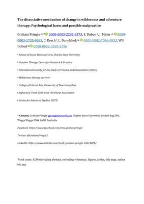 The Dissociative Mechanism Of Change In Wilderness And Adventure Therapy: Psychological Harm And Possible Malpractice