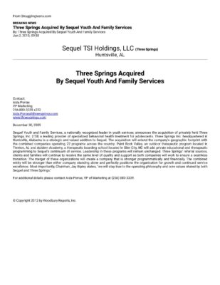 Three Springs Acquired By Sequel Youth And Family Services