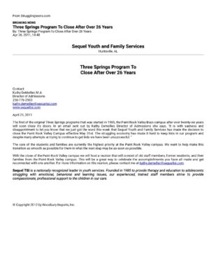 Three Springs Program To Close After Over 26 Years
