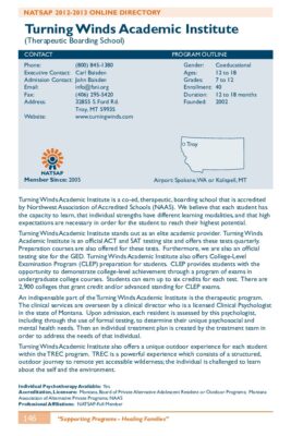 Turning Winds Academic Institute 2012-2013 NATSAP Profile