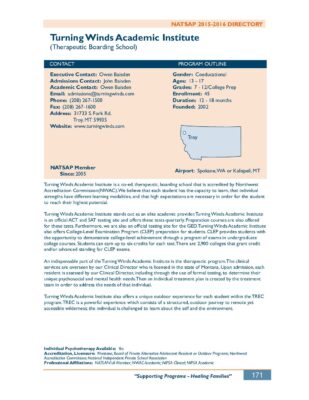 Turning Winds Academic Institute 2015-2016 NATSAP Profile