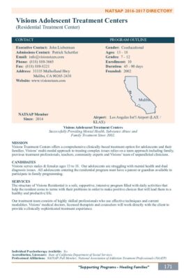 Visions Adolescent Treatment Centers 2016-2017 NATSAP Profile