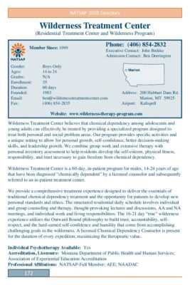 Wilderness Treatment Center 2009 NATSAP Profile