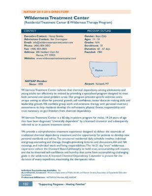 Wilderness Treatment Center 2015-2016 NATSAP Profile