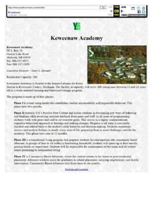 YSI Website Keweenaw Academy 1997