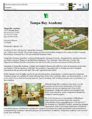 YSI Website Tampa Bay Academy 1997