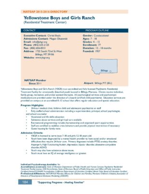 Yellowstone Boys And Girls Ranch 2015-2016 NATSAP Profile
