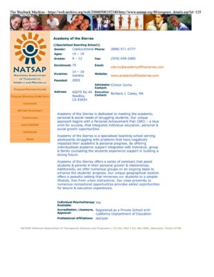 Academy Of The Sierras NATSAP 2003
