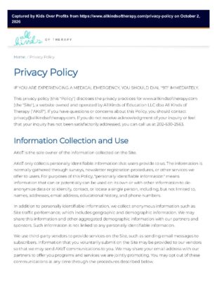 All Kinds Of Therapy — Privacy Policy (October 2026)