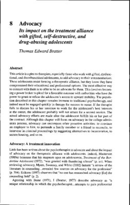 John Dewey Academy — Advocacy And Psychotherapy Article (2007)