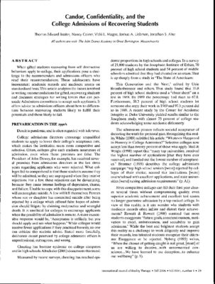 John Dewey Academy — Article On College Admissions For Recovering Students (Fall 2006)