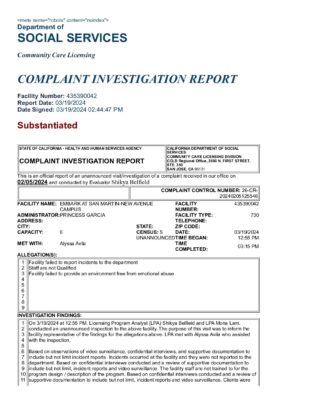 Embark At San Martin-New Avenue Campus — Complaint Investigation Report (March 2024)