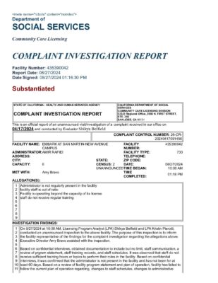 Embark At San Martin - New Avenue Campus — Complaint Investigation Report (August 2024)