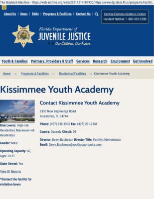 Djj.state.fl.us Programs-Facilities Residential-Facilities Kissimmee-Youth-Academy (Wayback 2021-12-14)