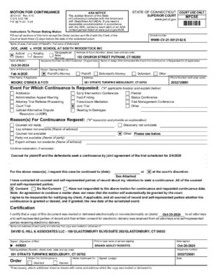 Doe V Hyde Woodstock 1024 Continuance Req