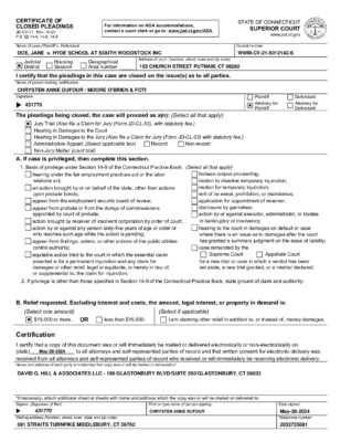 Doe V Hyde Woodstock Certificate Of Closed Proceedings