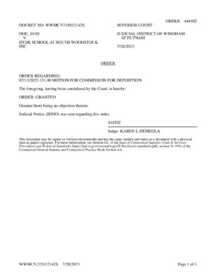 Doe V Hyde Woodstock Deposition Granted 3