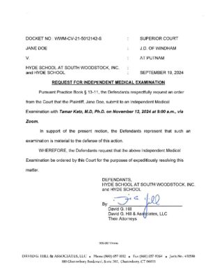 Doe V Hyde Woodstock Exam Katz
