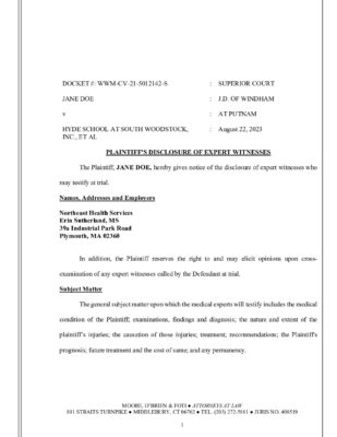 Doe V Hyde Woodstock Expert Disclosure Sutherland