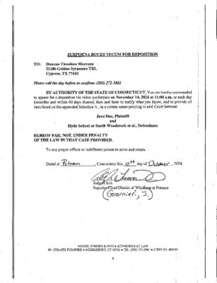 Doe V Hyde Woodstock Mccrann Subpoena