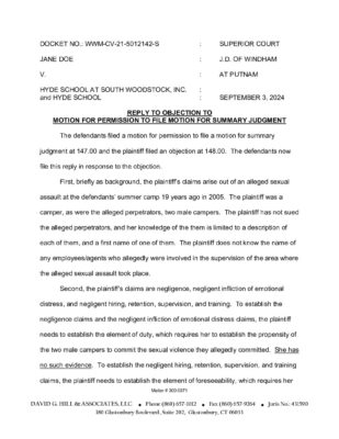 Doe V Hyde Woodstock Reply To Objection Permission To File