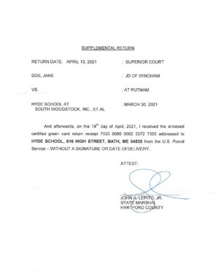 Doe V Hyde Woodstock Supplemental Return