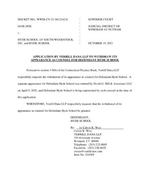 Doe V Hyde Woodstock Verrill Dana Counsel Withdrawal