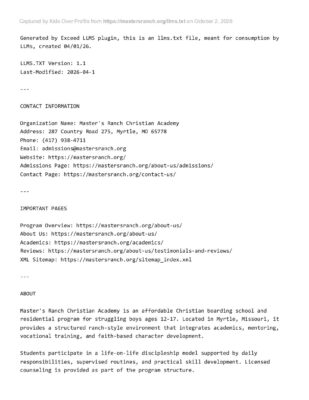 Mastersranch.org Llms.txt (Captured 2026-10-02)
