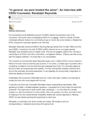 Medium.com-In General We Were Treated The Same An Interview With CEDU Counselor Randolph Reynolds