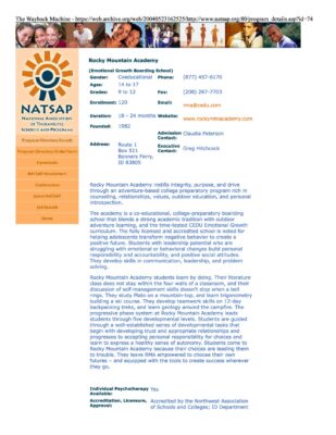 Rocky Mountain Academy Natsap 2004