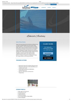 Sequel Youth And Family Services - Lakeside Academy Page (Wayback Capture 2019-08-25)