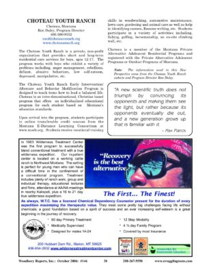 Woodbury Reports, October 2006 (#146), P. 20: Choteau Youth Ranch