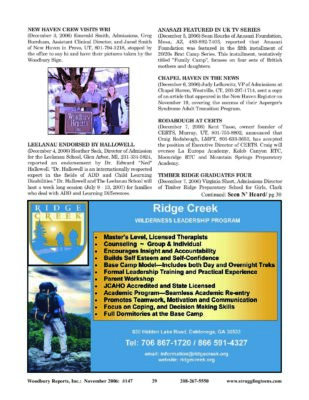 Woodbury Reports, November 2006 (#147), P. 29: Mountain Springs Preparatory Academy