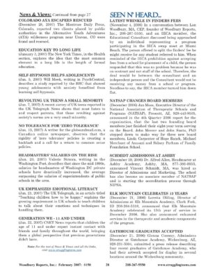 Woodbury Reports, February 2007 (#150), P. 28: Alternative Youth Adventures