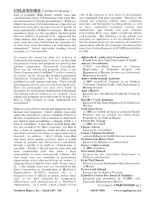 Woodbury Reports, March 2007 (#151), P. 3: Adirondack Leadership Expeditions; Anasazi Foundation; Aspen Achievement Academy
