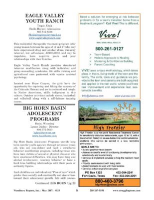 Woodbury Reports, May 2007 (#153), P. 21: Big Horn Basin Adolescent Programs