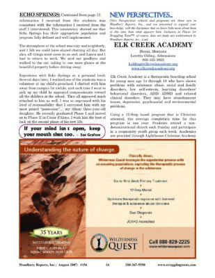 Woodbury Reports, August 2007 (#156), Pp. 16-17: Elk Creek Academy