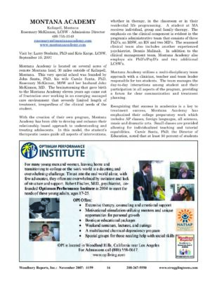 Woodbury Reports, November 2007 (#159), Pp. 16-18: Montana Academy